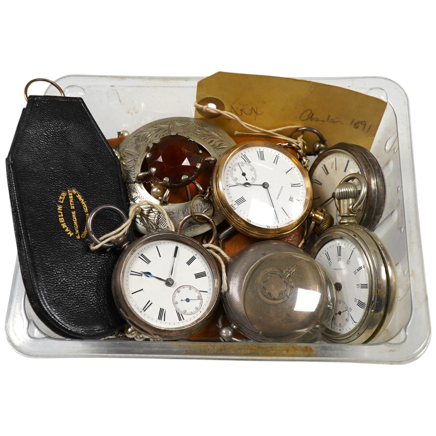 Six assorted pocket watches, to include a late Victorian silver open faced by H. Pidduck & Sons, Hanley, a late Victorian silver hunter pocket watch, a late Victorian silver open faced pocket watch, a gold plated Waltham